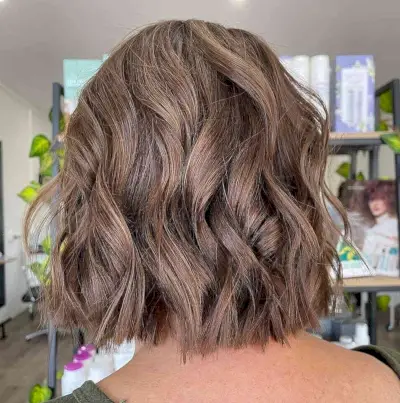 Light Mushroom Brown on Textured Wavy Short Bob