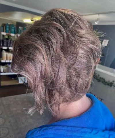 Short Light Brown Layered Hair with Purple Highlights