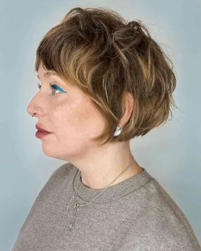 Light Honey Brown French Bob with Shaggy Layers