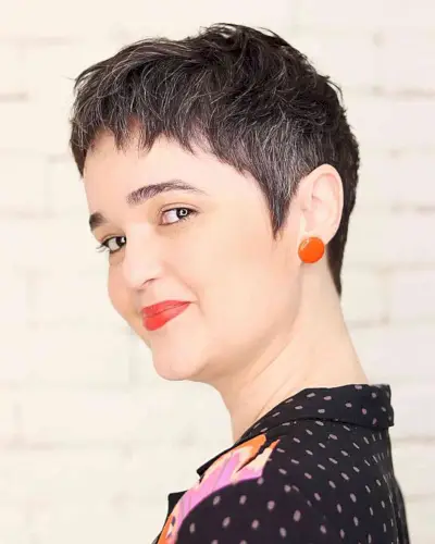 Salt and Pepper Thin Pixie Cut for women with very short hair