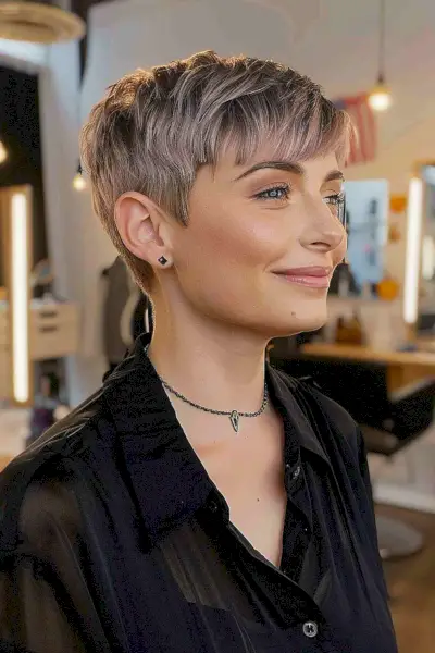 Short pixie cut with bangs for fine hair