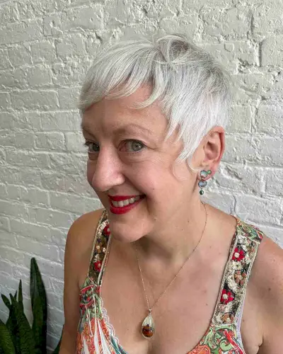 Silver Pixie with Bangs and Sideburns for Thin Hair