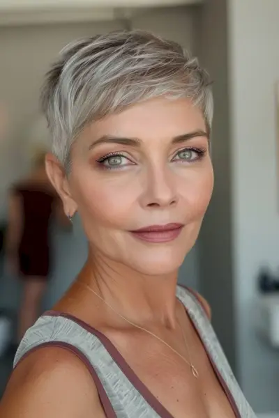 Salt-and-Pepper Short Pixie Cut for Thinner Hair