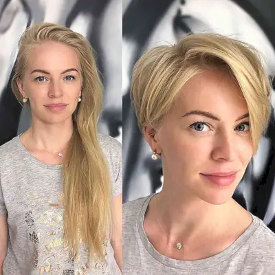 Blonde Thin Pixie with a Side Part