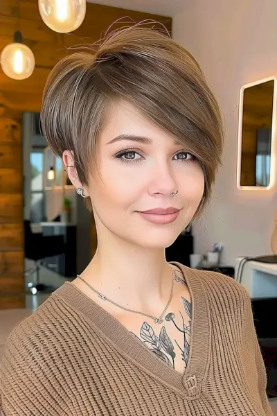 Trendy Pixie Hairstyle with Side-Swept Bangs