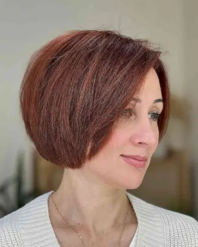 Short Darker Red Layered Bob Style