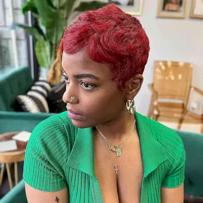 Relaxed Red Pixie Cut for black women with short hair