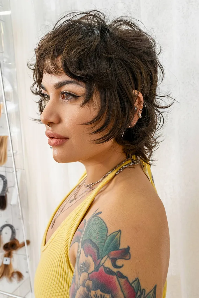 Tunsoare scurtă și dreaptă din anii 70, cu breton în formă' title=