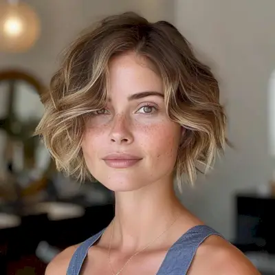 Dimensional short and wavy layered bob haircut