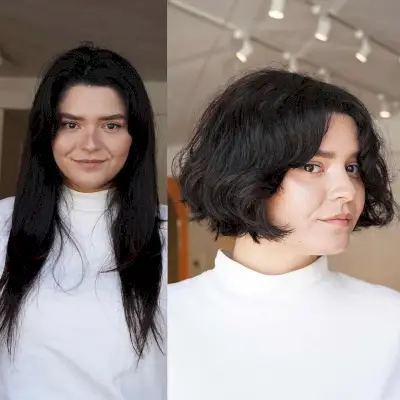 short wavy cut with no bangs