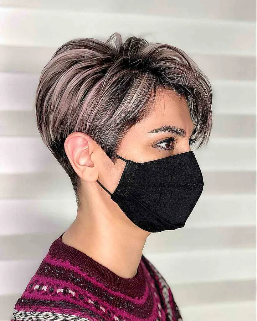 Črna pixie z zamolklo roza poudarki' title=