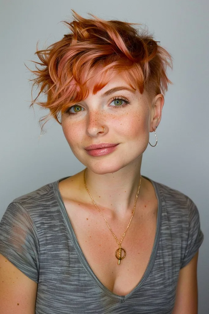 Jagodno blond valovit pixie kroj z vrhom v več plasteh' title=