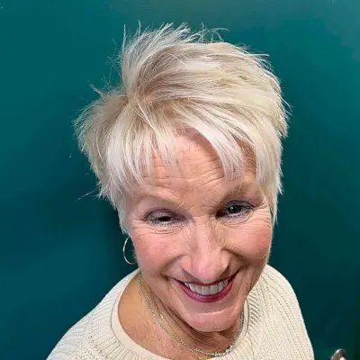 White Blonde Textured Spiky Pixie Hair for Older Ladies Over 60
