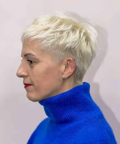Choppy Faded Pixie Spiky Haircut with White Blonde Color