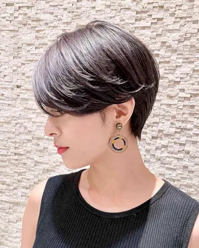 Short haircut with side swept bangs for Asian girl