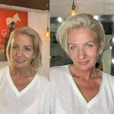 Ear-Length Side-Swept Pixie Bob on Women Over 50