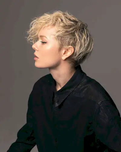 Fluffy Androgynous Pixie with Loose Curls