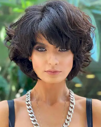 Jaw-Length Layered Cut with Bangs for Very Thick Fluffy Hair