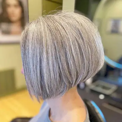 Chin-Length Layered Inverted Bob on Gray Hair