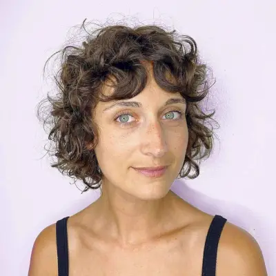 Curly Bob with Curly Curtain Bangs