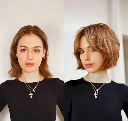 Short Hair with Curtain Fringe and Light Brown-Auburn Tones