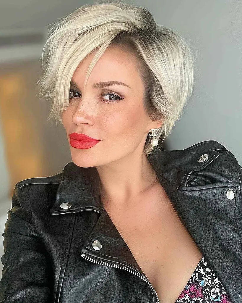 Rodet lang nisse på blondt hår' title=