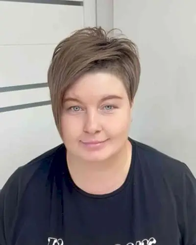 Brown-Haired Long Asymmetrical Pixie for Full Face Shapes