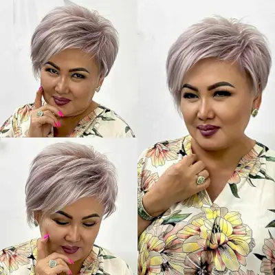 Feathered Long Pixie Cut for Mature Women with Round Face Shapes