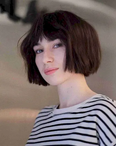 Short Jaw-Length Blunt Bob with a Fringe