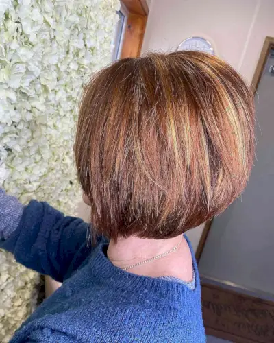 Short Auburn Bob with Blonde Highlights