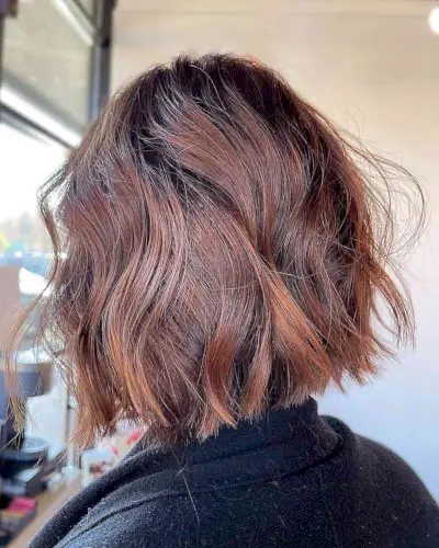Short-Length Auburn Brunette Wavy Bob