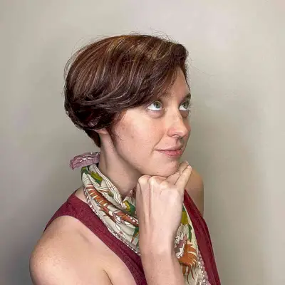 Auburn Mahogany Long Pixie with Partial Highlights