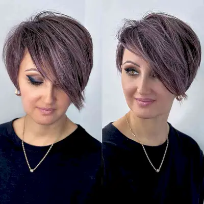 Purple Choppy Pixie with Deep Side Part Bangs