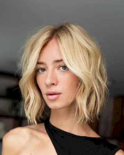 Short Cool Golden Blonde Tousled Choppy Bob
