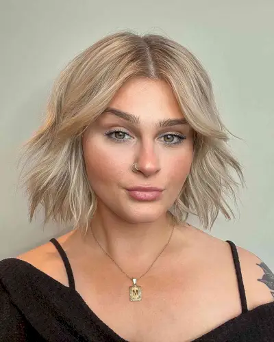 Creamy Blonde Choppy Razored Bob