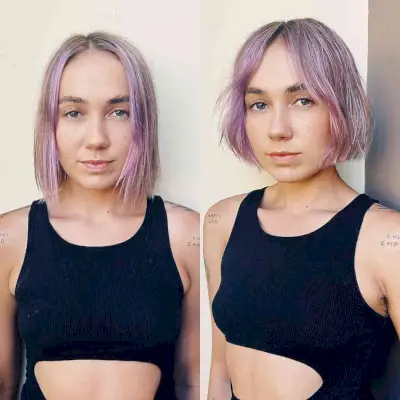 Short Textured Choppy and Blunt Bob with Purple Highlights