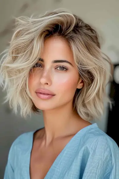 Short Natural Wavy Hairstyle with Texture for Long Faces