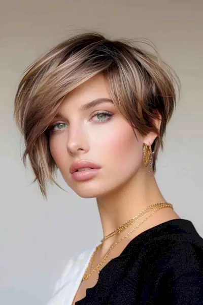 Short Asymmetrical Bob Hairstyle for Longer Faces