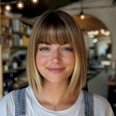 Blunt Bob with Precise Bangs Short Hairstyle for Long Faces