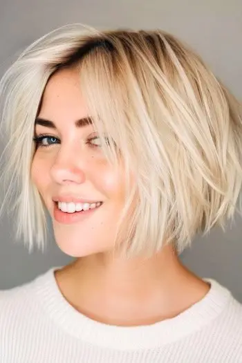 Straight Choppy blonde Bob kort frisure.