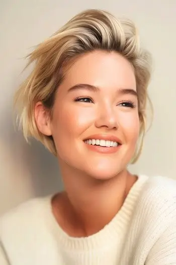 Peinado corto barrido hacia atrás Pixie Bob para cabello grueso.