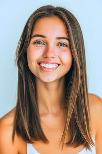 Lang frisure med midterdel lige frisure.