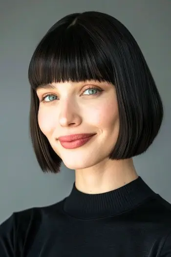 Kort Bob med lige pandehår Lige frisure.