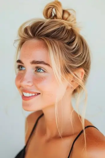 Messy High Bun Straight Frisure.