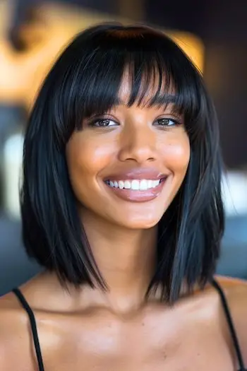 Lob med pandehår Lige frisure.