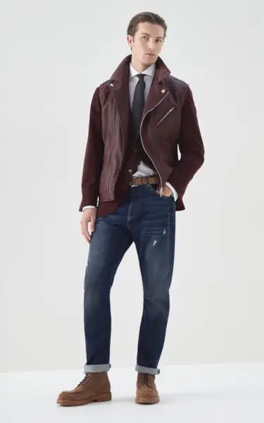 Brunello Cucinelli Gilet motard en peau de mouton effet vintage