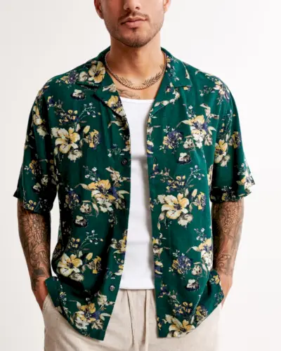 Abercrombie Camp Collar Summer Linen Blend skjorte