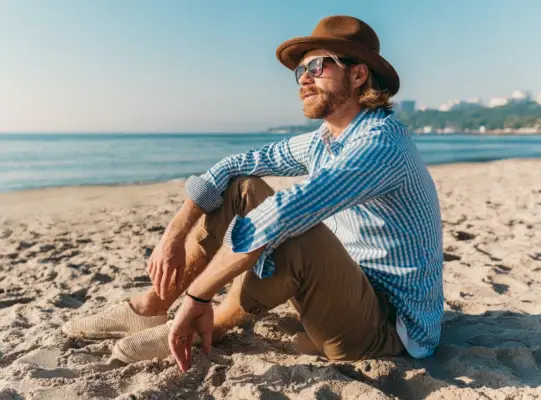 Style Hipster Hommes Fedora Chinos Lunettes De Soleil Plage