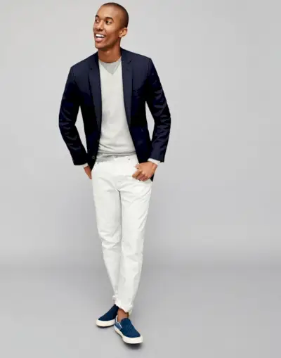 Hvide bukser Outfit Navy Blazer