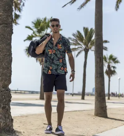 남성 반바지 복장 하와이안 반소매 셔츠